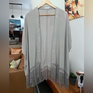 Aritzia Talula Grey Fringed Fawkner Blouse